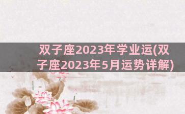 双子座2023年学业运(双子座2023年5月运势详解)