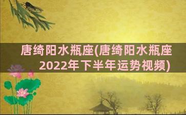 唐绮阳水瓶座(唐绮阳水瓶座2022年下半年运势视频)