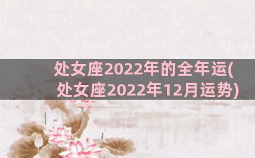 处女座2022年的全年运(处女座2022年12月运势)