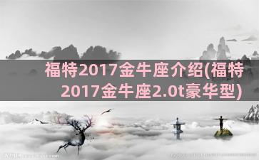 福特2017金牛座介绍(福特2017金牛座2.0t豪华型)